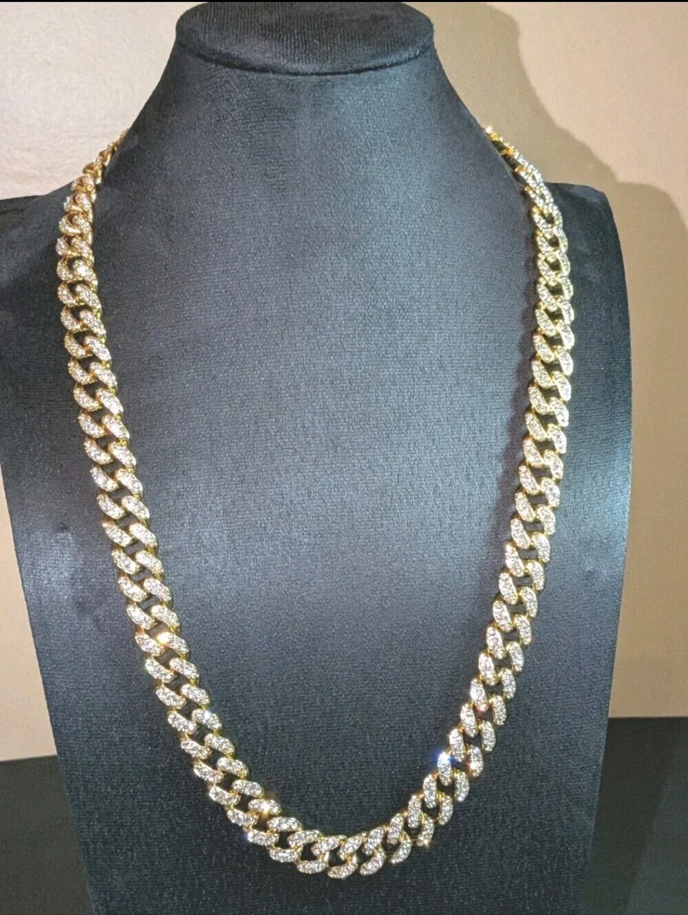 Men's Hip Hop 12mm Golden Cuban Link Chain Necklace with cubic zirconia Stones